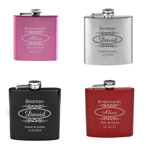 Personalized Stainless Steel Flask Engraved 6oz Hip Flask Name & Name & Date For Wedding Outdoor ...