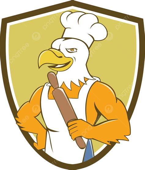 Cartoon Crest Of Bald Eagle Chef Using Rolling Pin Vector, American ...