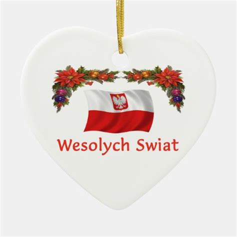 Poland Christmas Double-Sided Heart Ceramic Christmas Ornament | Zazzle