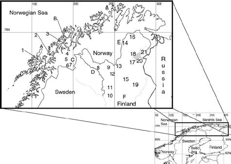 Map of northern Fennoscandia. Numbers are locations of the sites,... | Download Scientific Diagram