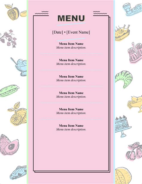 Menu Templates Free Printable