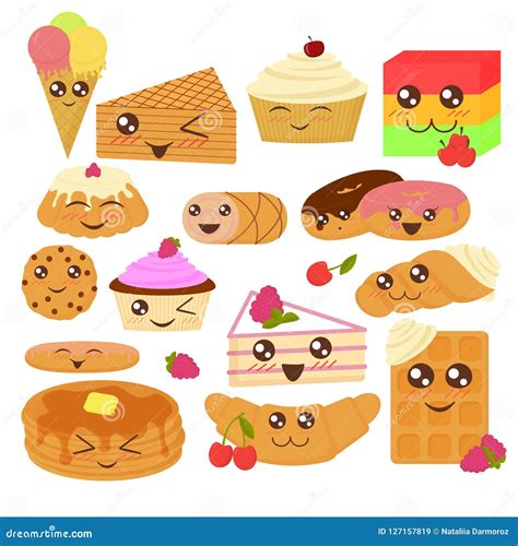 Cute Bakery Goods Vector Illustration in Flat Cartoon Style. Stock Vector - Illustration of cake ...