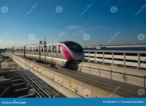 The Pink Line Electric Train Runs on Train Tracks Editorial Photo ...