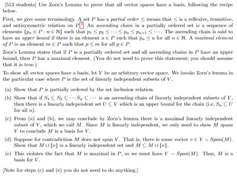 [513 students] Use Zorn's Lemma to prove that all | Chegg.com