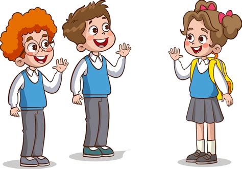 Premium Vector | Little kid say hello to friend and go to school together