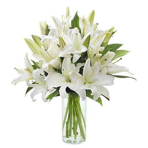 KaBloom: Fresh Flowers - Bouquet of 13 White Oriental Lilies in a Glass Vase - Walmart.com ...