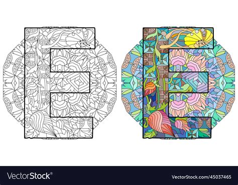 Letter e monogram engraving design on mandala Vector Image