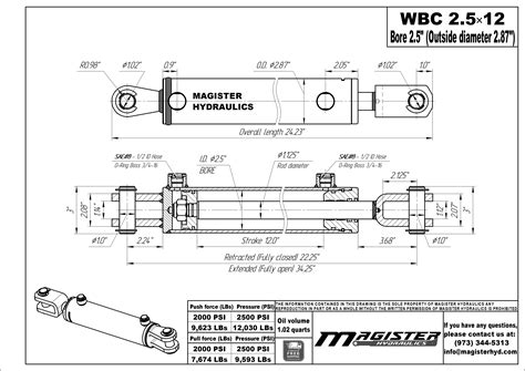 2.5 bore x 12 stroke hydraulic cylinder, ag clevis double acting ...