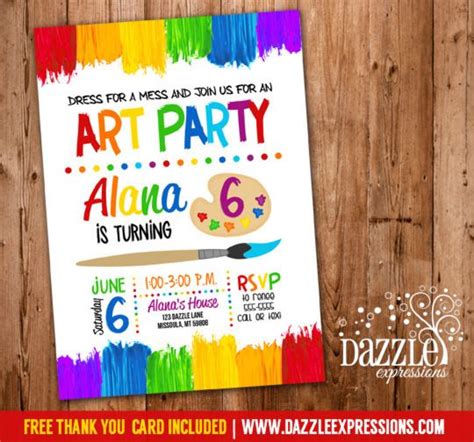 Printable Painting Art Party Birthday Invitation | Rainbow | Kids Birthday Party Idea ...