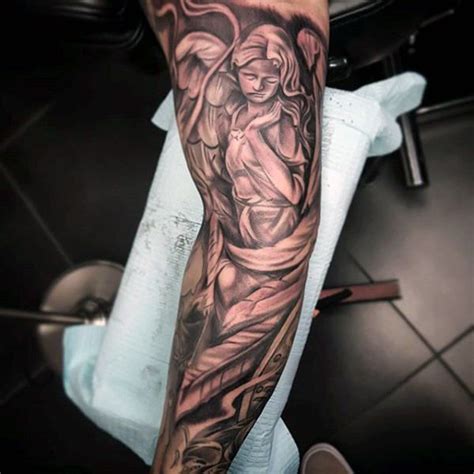 Afbeeldingsresultaat voor angels tattoo sleeve | Guardian angel tattoo, Angel tattoo men, Angel ...