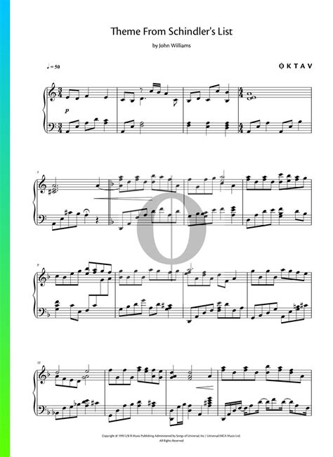 Schindler's List Theme Piano Sheet Music from Schindler's List by John ...