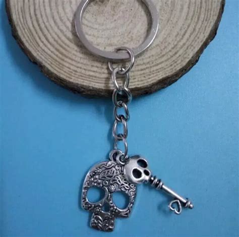 Fashion Retro Silver Sugar Skull&Skull Key Charms Pendants Suspension Fit Key Chain Ring Key ...