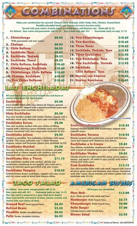 Menu at Garibaldi Mexican Restaurant & Cantina, Salem