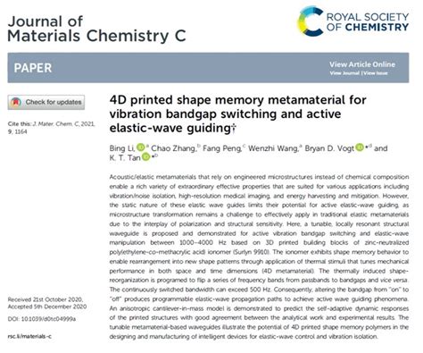 Recent publication in Journal of Materials Chemistry C – K.T. Tan's Research Group