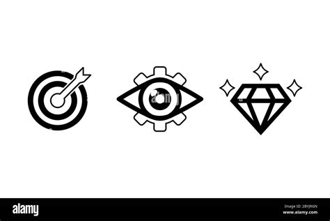 Mission, vision, values icon set or business goal and care logo in ...