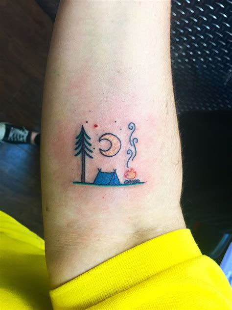 My brand new camping tattoo! #camping #hiking #outdoors #tent #outdoor #caravan #campsite # ...