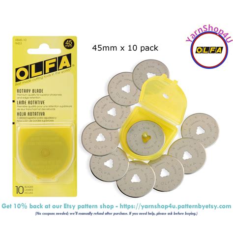 10 pack! 45mm OLFA® Rotary Blades. 10 Blades. Olfa® Brand Rotary Cutting Blade. Tungsten Steel ...