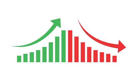 Graph going Up and Down sign with green and red arrows vector. Flat design vector illustration ...