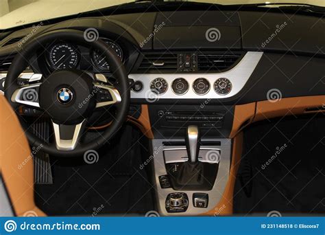 BMW Z4 Roadster: Black Interior with Leather Seats and Brushed Steel Finish Editorial Stock ...