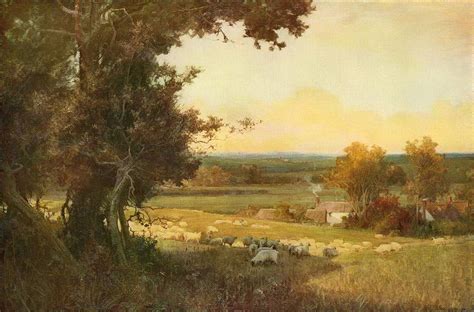 Antique ALFRED EAST Old Vintage Art Print Farm Landscape Sheep GOLDEN ...