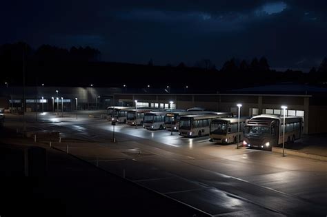 Premium Photo | Bus depot at night with its lights illuminating the darkened landscape