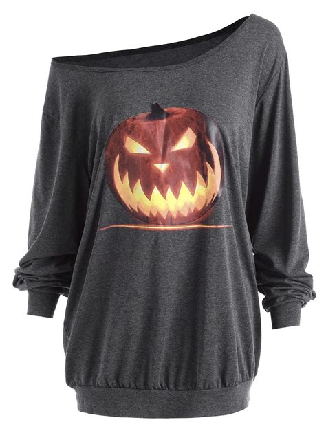 Halloween Special Plus Size New Autumn Long Sleeve Tee Angry Pumpkin (With images) | Halloween ...