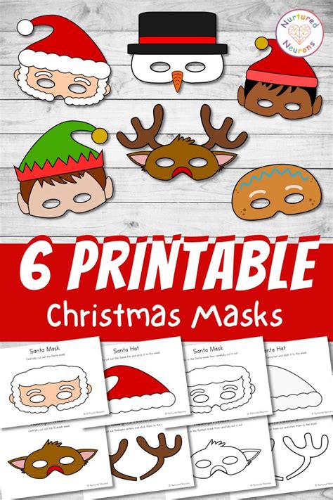 6 Printable Christmas Masks (Color And Plain Templates) - Nurtured Neurons