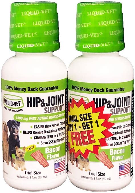 Liquid-Vet Hip & Joint Dog Supplement, 8-oz bottle, 2-pack trial, Bacon - Chewy.com