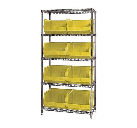 WR5-270 | Wire Shelving Unit with Plastic Bins | 8 QUS270 - Red