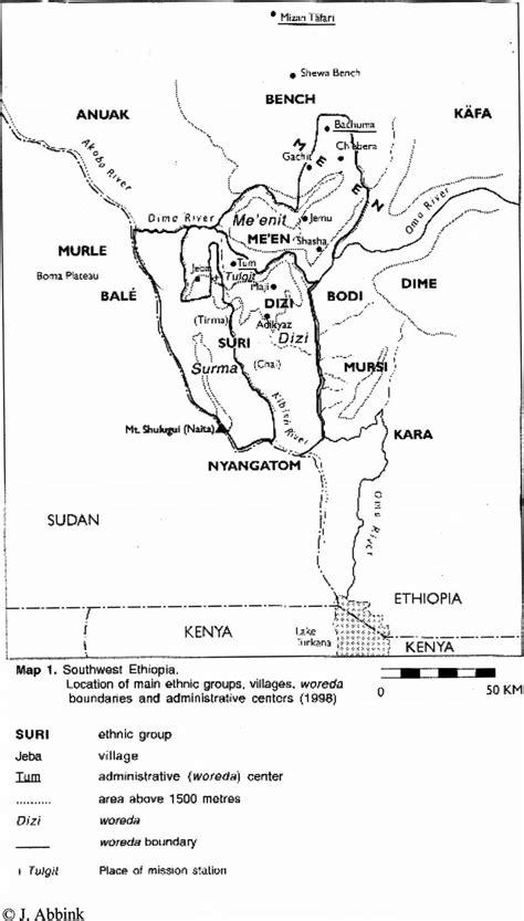 Approximate location of the Suri and other groups in the Omo and Akobo ...