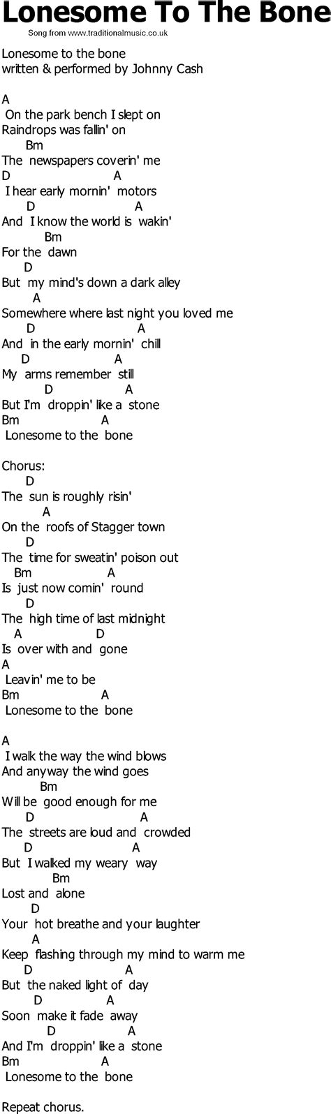 Old Country song lyrics with chords - Lonesome To The Bone