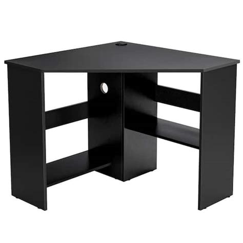 Costway 48 in. Corner Black Computer Desk Triangle Writing Workstation with Storage Shelf ...