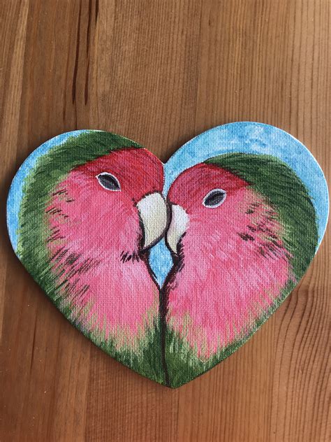 “Lovebirds” painting on heart shaped canvas board. $15. | Heart canvas ...