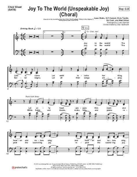 Joy To The World (Unspeakable Joy) (Choral Anthem SATB) Sheet Music PDF (Chris Tomlin / Arr ...