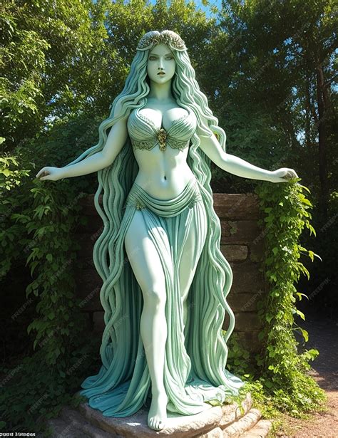 Premium AI Image | Medusa statue in a dark forest of magic