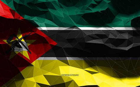 Mozambican flag, low poly art, African countries, national symbols ...