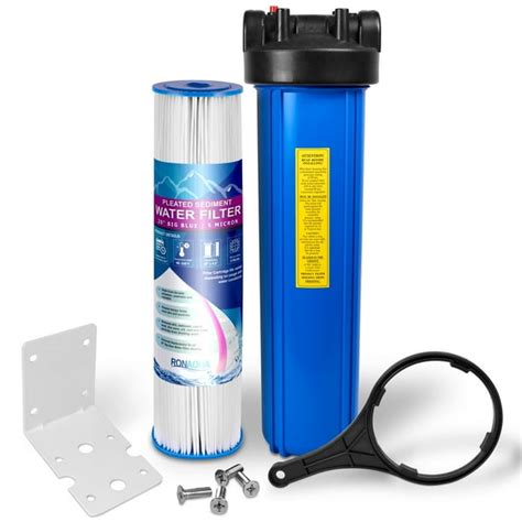 20" Big Blue Whole House Water Filter w/ 5 Micron Pleated Sediment ...