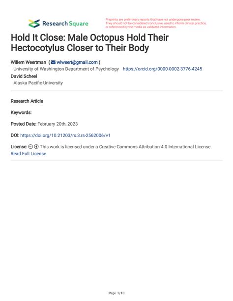 (PDF) Hold It Close: Male Octopus Hold Their Hectocotylus Closer to Their Body