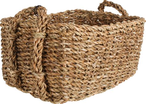 Set of 3 Seagrass Rectangle Storage Basket with Handle Small 38 x 30 x 16cm