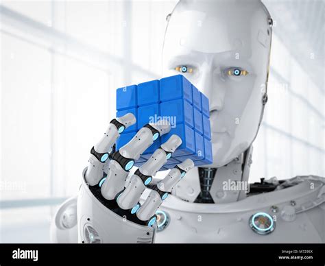 3d rendering humanoid robot playing cube puzzle Stock Photo - Alamy