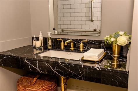 Black Marble Vanity with Gold Faucet - Contemporary - Bathroom | Marble ...