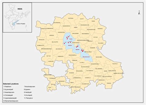 Geographical locations of different villages in the selected mandals of ...