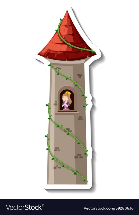 Princess in the castle tower on white background Vector Image