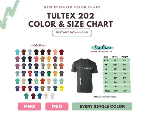 Tultex 202 Color Chart 202TC Color and Size Chart Digital | Etsy