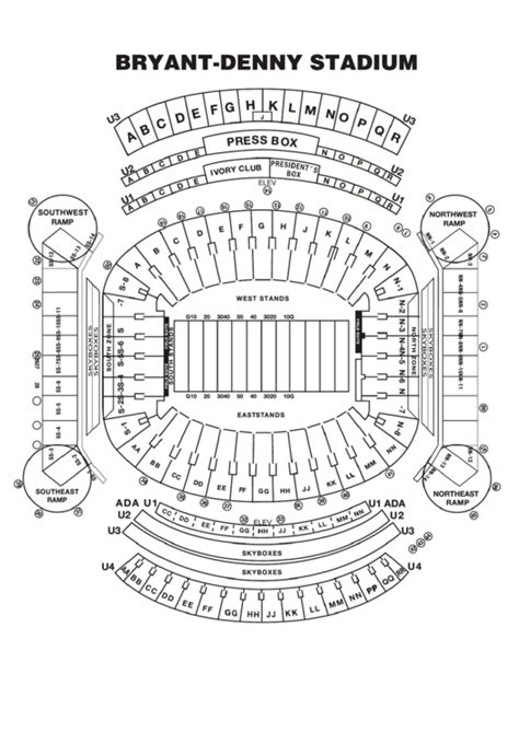 Bryant Denny Stadium Seating Chart printable pdf download