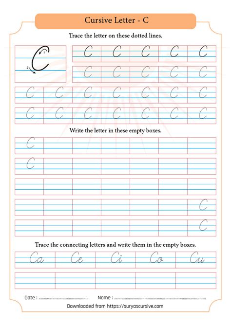 Capital Letter C in Cursive | SuryasCursive.com