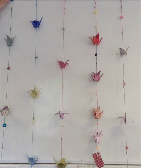 Origami crane and paper bead garlands. | Ribbon garland, Garland ...