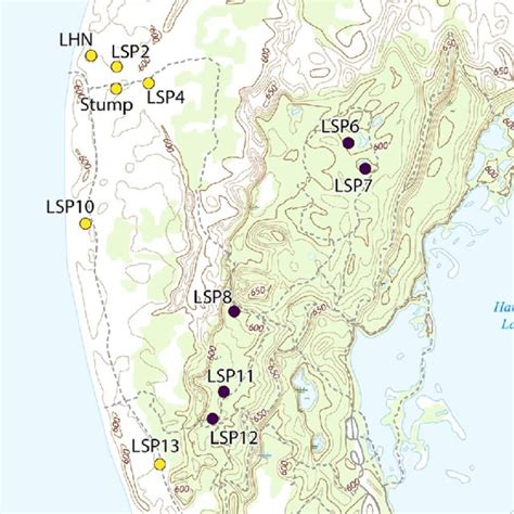 Topographic map of study sites in Ludington State Park, Ludington ...