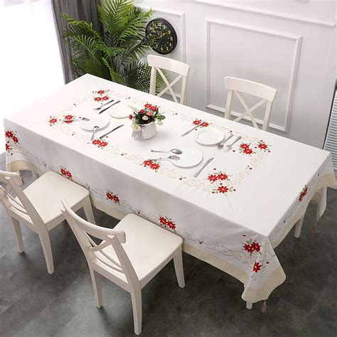 Christmas Tablecloth White Color Big Size Embroidered Christmas Table Cloth Rectangle 70*108 ...