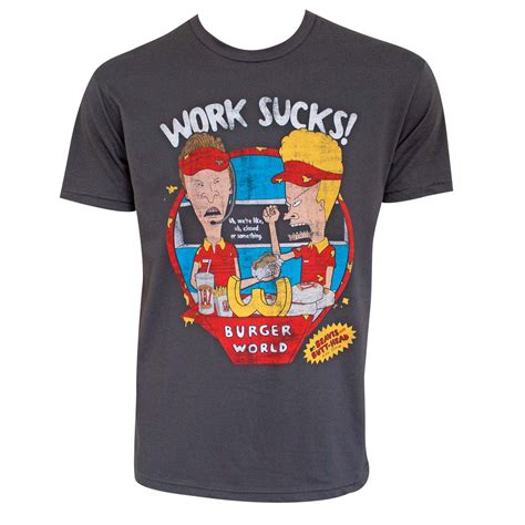 Beavis And Butthead Men's Grey Work Sucks T-Shirt